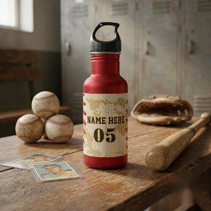 Personalised Vintage Baseball Name Number Retro 532 Ml Water Bottle