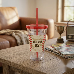 Personalised Vintage Baseball Name Number Retro Acrylic Tumbler