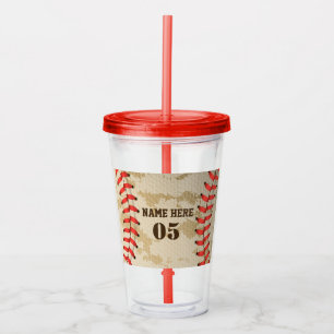 Personalised Vintage Baseball Name Number Retro Acrylic Tumbler