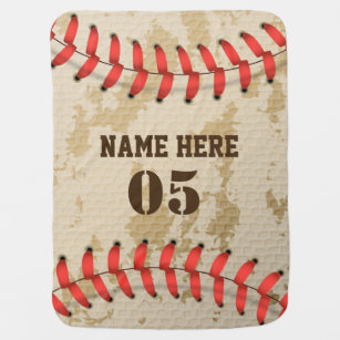 Personalised Vintage Baseball Name Number Retro Baby Blanket