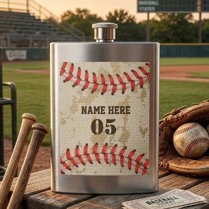 Personalised Vintage Baseball Name Number Retro Hip Flask