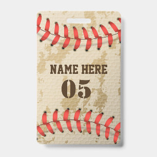 Personalised Vintage Baseball Name Number Retro ID Badge