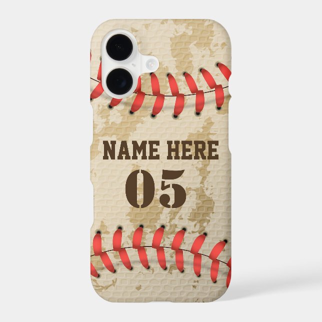 Personalised Vintage Baseball Name Number Retro iPhone Case (Back)