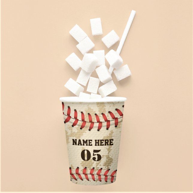 Personalised Vintage Baseball Name Number Retro Paper Cups (Creator Uploaded)