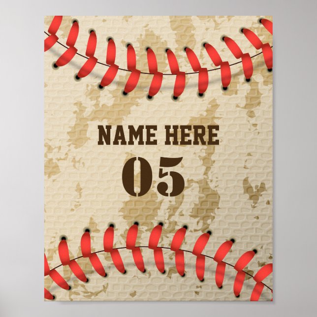 Personalised Vintage Baseball Name Number Retro Poster (Front)