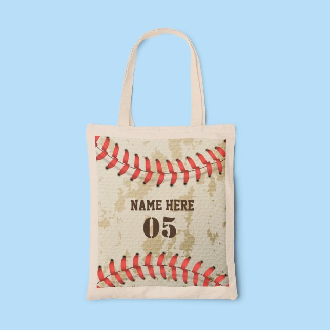 Personalised Vintage Baseball Name Number Retro Tote Bag (Creator Uploaded)