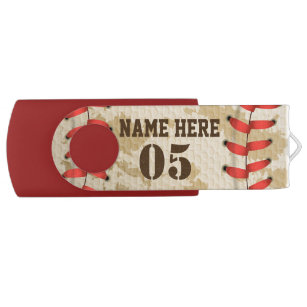 Personalised Vintage Baseball Name Number Retro USB Flash Drive