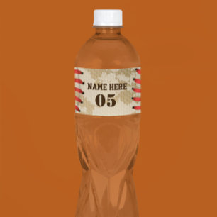 Personalised Vintage Baseball Name Number Retro Water Bottle Label