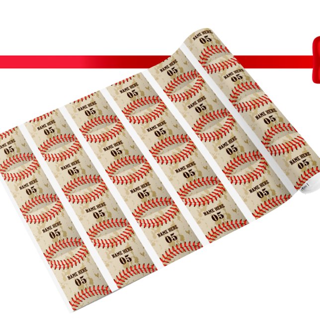 Personalised Vintage Baseball Name Number Retro Wrapping Paper (Creator Uploaded)