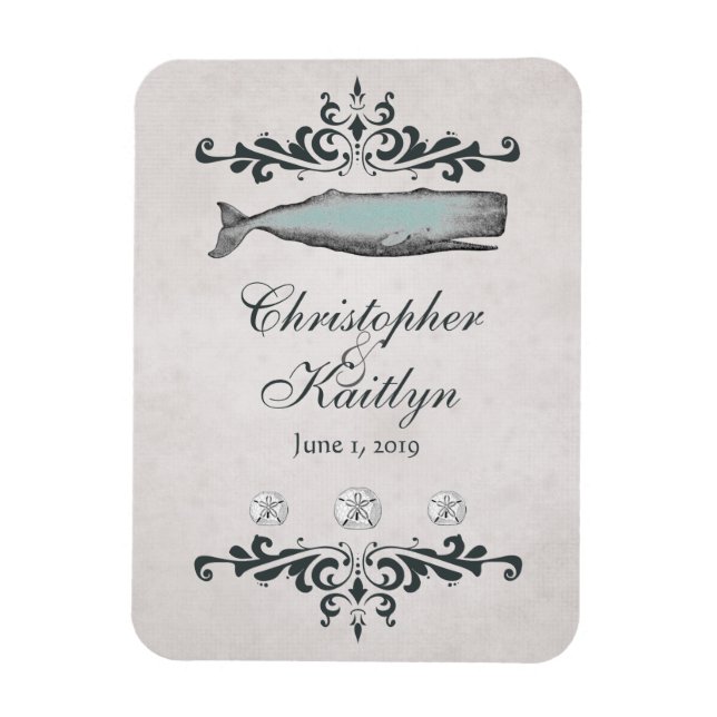 Personalised Vintage Beach Whale Wedding Magnet (Vertical)