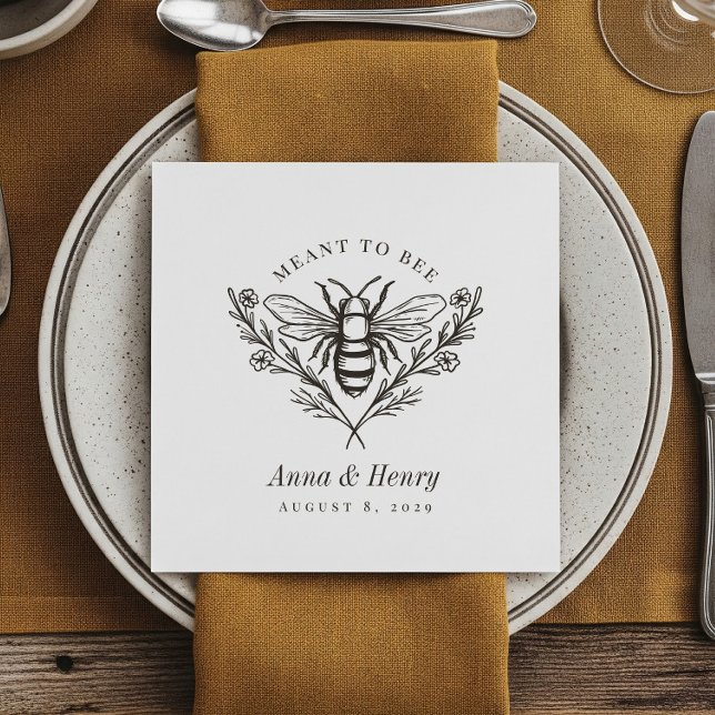 Personalised Vintage Bee Wedding "Meant to Bee" Napkin (Creator Uploaded)
