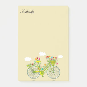 Personalised Vintage Bicycle Basket of Flowers Post-it Notes