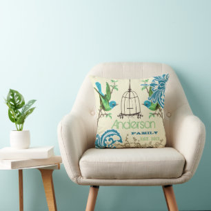 Personalised Vintage Bird Birdcage Damask Cushion