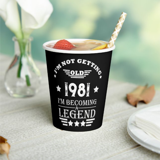 Personalised vintage birthday black white paper cups (Insitu)