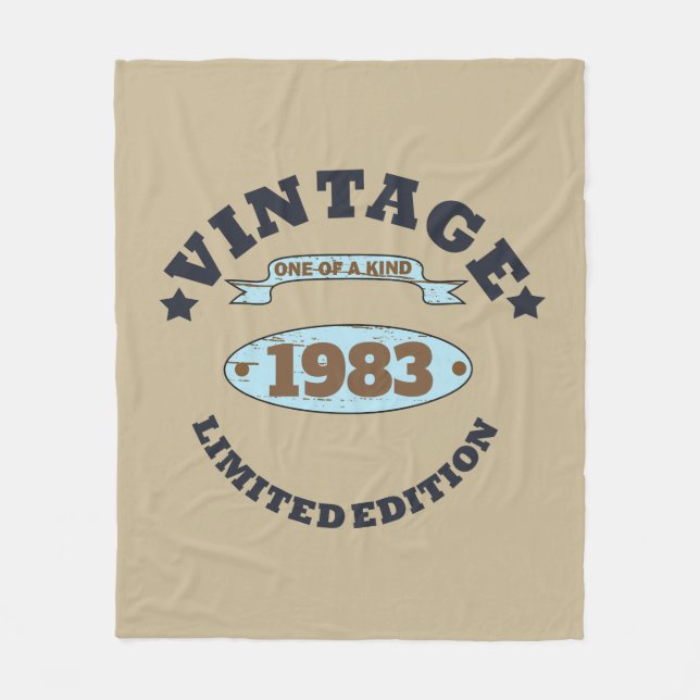Personalised vintage birthday gift fleece blanket (Front)