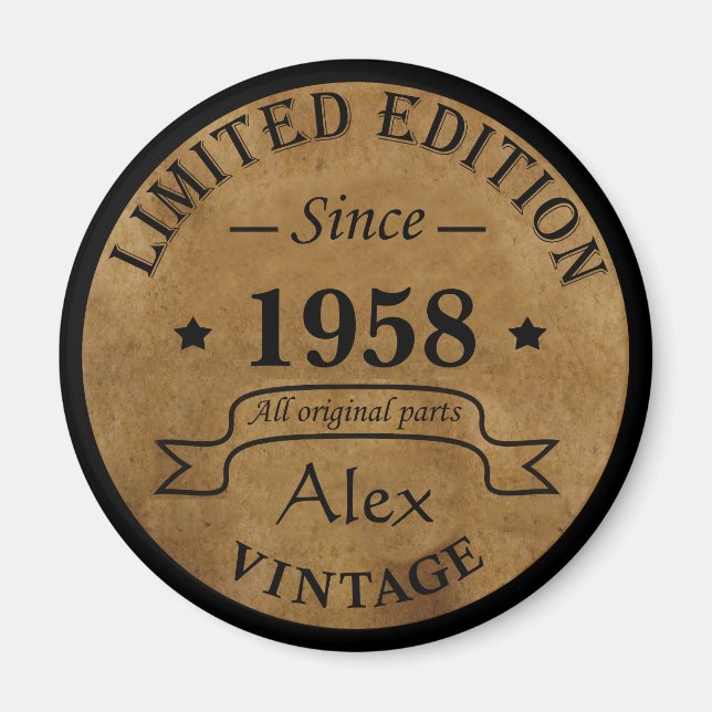 Personalised vintage birthday gift idea magnet (Front)