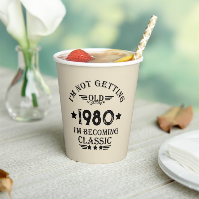 Personalised vintage birthday gift paper cups (Insitu)