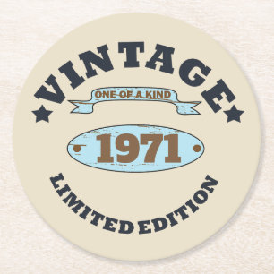 Personalised vintage birthday gift round paper coaster