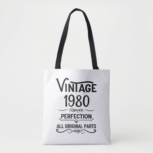 Personalised vintage birthday gifts black tote bag (Front)