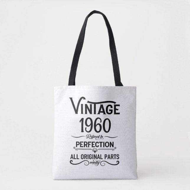 Personalised vintage birthday gifts black white tote bag (Front)