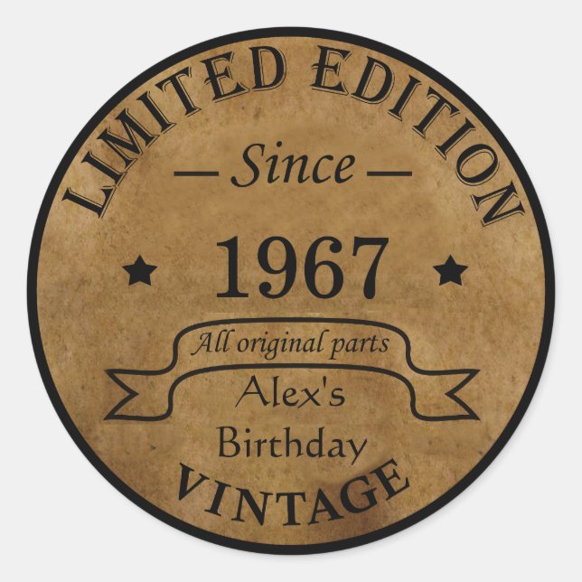 Personalised vintage birthday gifts classic round sticker (Front)