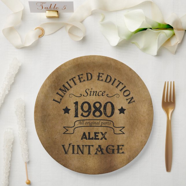 Personalised vintage birthday gifts paper plate (Wedding)