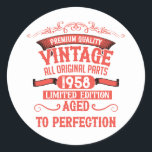 Personalised vintage birthday gifts red classic round sticker<br><div class="desc">You can add some originality with this limited edition, premium quality, and original, classy, retro, and vintage-looking birthday graphic design with a cool typography font. This is a great gift idea for men, women, husbands, wives, girlfriends, and boyfriends who will love this one-of-a-kind piece of art. The best unique and...</div>