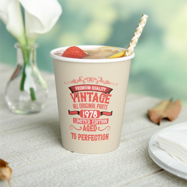 Personalised vintage birthday gifts red paper cups (Insitu)