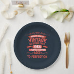 Personalised vintage birthday gifts red paper plate<br><div class="desc">You can add some originality with this limited edition, premium quality, and original, classy, retro, and vintage-looking birthday graphic design with a cool typography font. This is a great gift idea for men, women, husbands, wives, girlfriends, and boyfriends who will love this one-of-a-kind piece of art. The best unique and...</div>