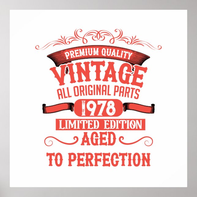Personalised vintage birthday gifts red poster (Front)