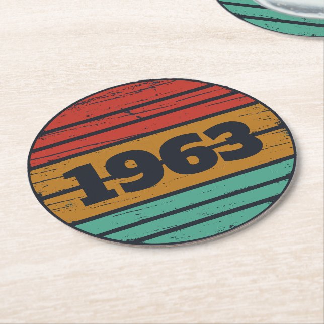 Personalised vintage birthday gifts round paper coaster (Angled)