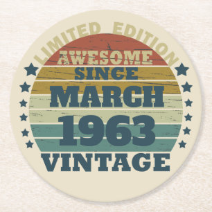 Personalised vintage birthday gifts round paper coaster