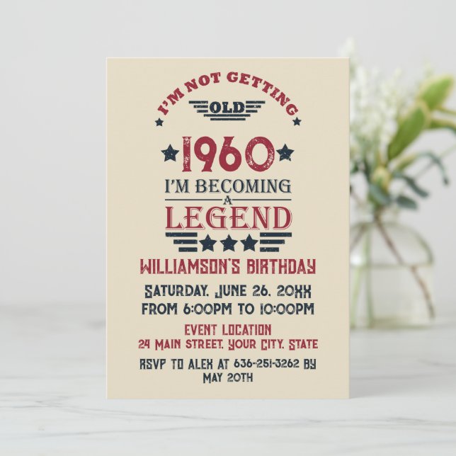 Personalised vintage birthday party invitation (Standing Front)