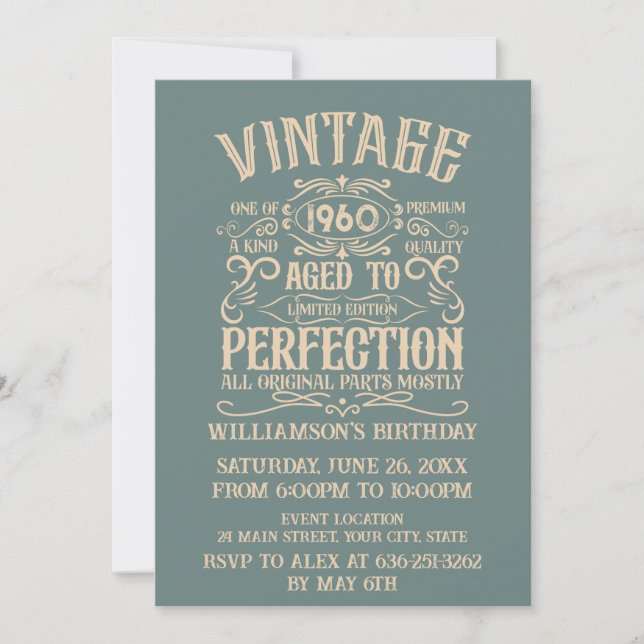 Personalised vintage birthday party invitation (Front)