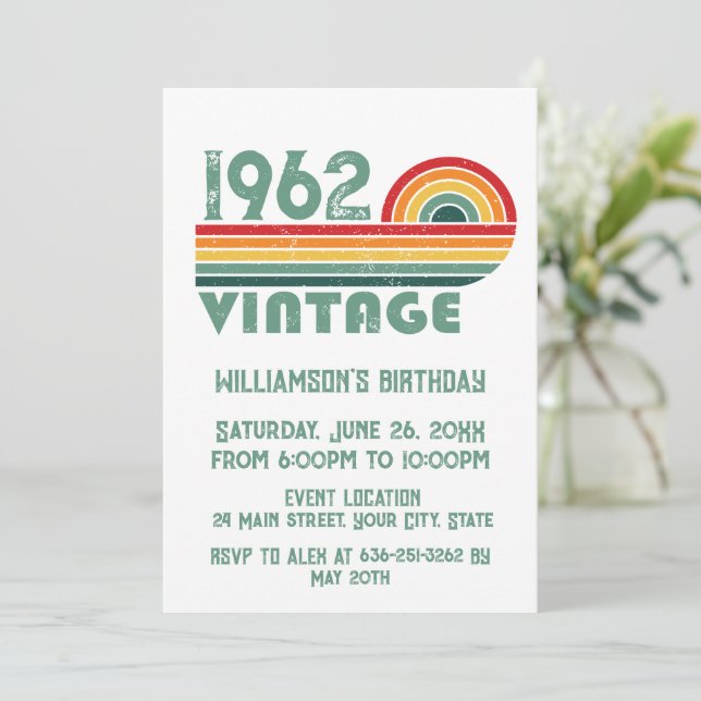 Personalised vintage birthday party invitation (Standing Front)