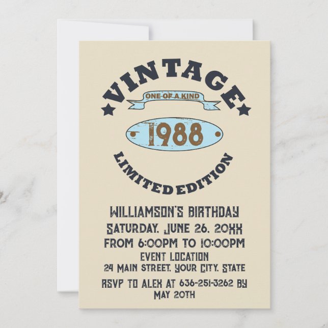 Personalised vintage birthday party invitation (Front)