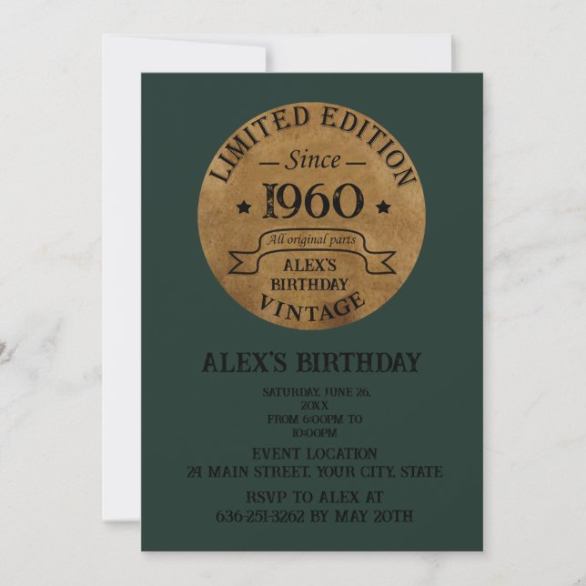 Personalised vintage birthday party invitation (Front)