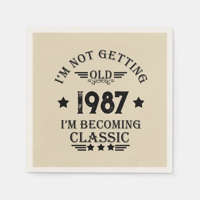 Personalised vintage birthday party napkin (Front)