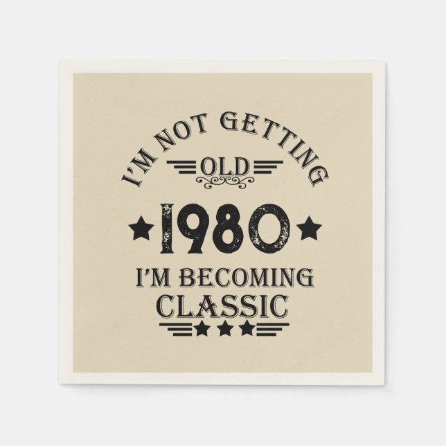 Personalised vintage birthday party napkin (Front)