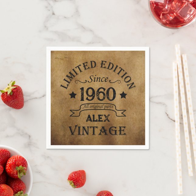 Personalised vintage birthday party napkin (Insitu)