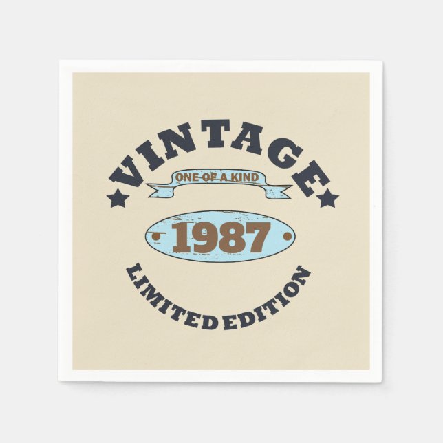 Personalised vintage birthday party napkin (Front)