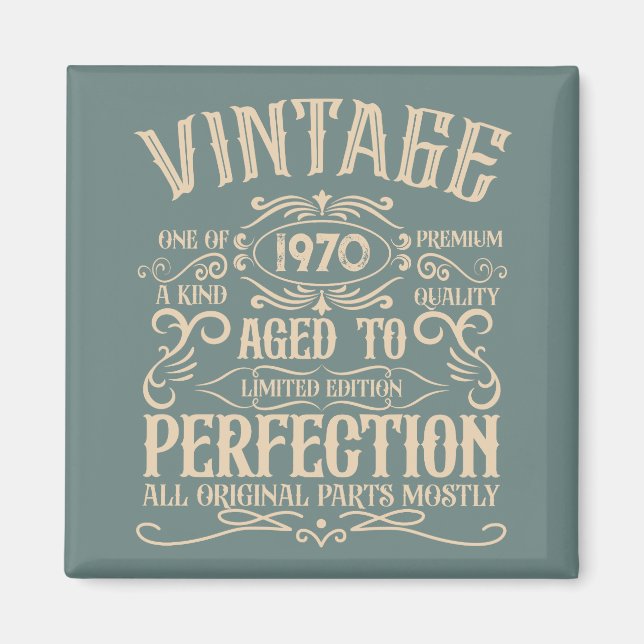 Personalised vintage birthday party whiskey label magnet (Front)
