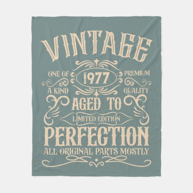 Personalised vintage birthday whiskey label themed fleece blanket (Front)