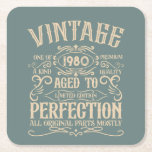 Personalised vintage birthday whiskey label themed square paper coaster<br><div class="desc">You can add some originality to your wardrobe collection with this vintage classic birthday graphic design with awesome typography font lettering. It is a great gift idea for men, women, husbands, wives, girlfriends, and boyfriends who will love this one-of-a-kind artwork. It is the best amazing and fun holiday present for...</div>