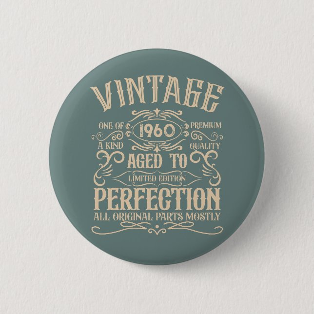 Personalised vintage birthday whiskey party 6 cm round badge (Front)