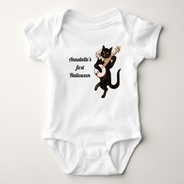 Personalised Vintage Black Cat Baby Bodysuit (Front)