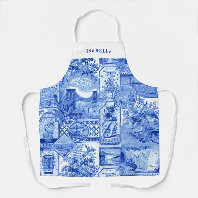 Personalised Vintage Blue and White Japonaiserie Apron (Front)