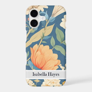 Personalised Vintage Blue Floral iPhone Case