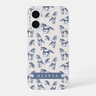 Personalised Vintage Blue Horse Classic Country iPhone 16 Case