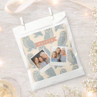 Personalised Vintage Blue Owl Woodland Cottagecore Favour Bags